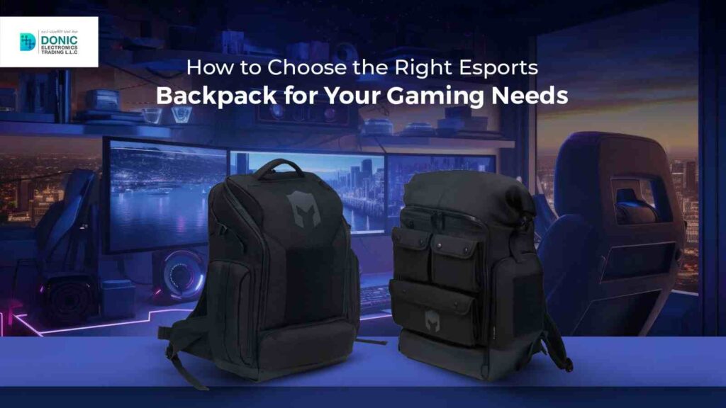 Illustration of esports backpacks with gaming gear, highlighting tips for choosing the right backpack for gamers